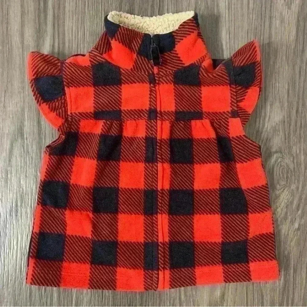 Carter's Baby Girl Fleece Vest 12 months Black & Red Checkered